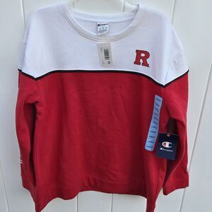 Rutgers Scarlet Knights Sweatshirt Size L Champion Pullover Red White Spell out